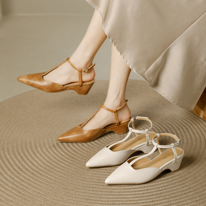 Brina Genuine Leather T-Strap Heels