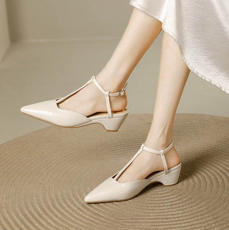 Brina Genuine Leather T-Strap Heels