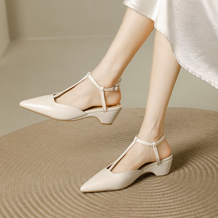 Brina Genuine Leather T-Strap Heels