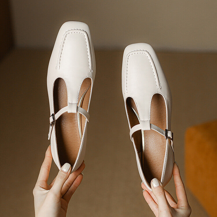 Emma Leather T-Strap Heel Pumps