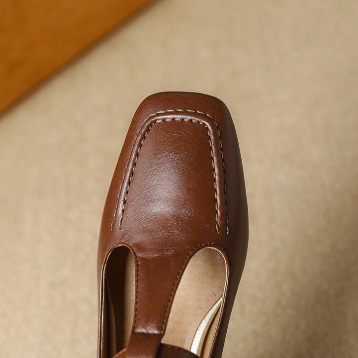 Emma Leather T-Strap Heel Pumps