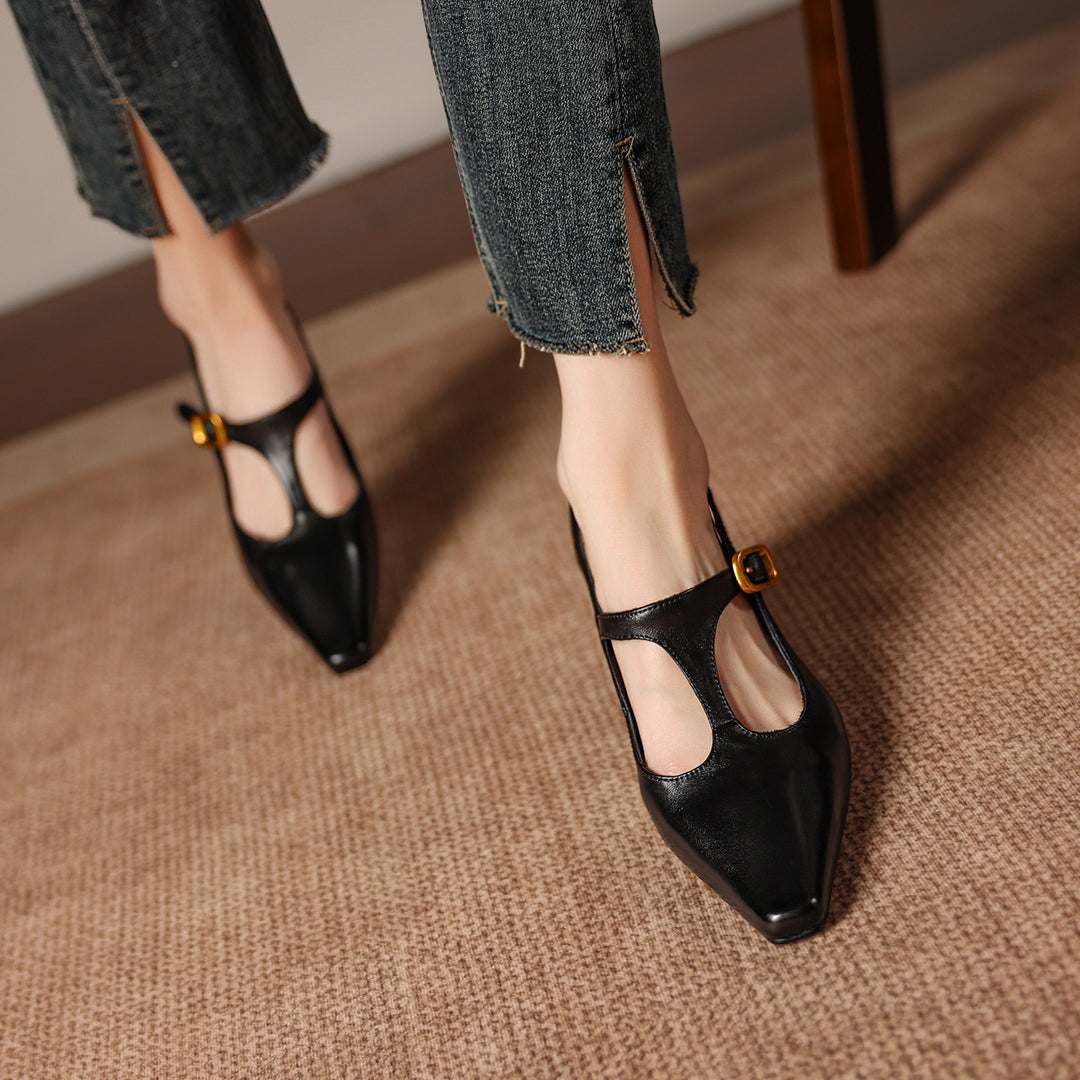 Vesta Genuine Leather T-Strap Heels
