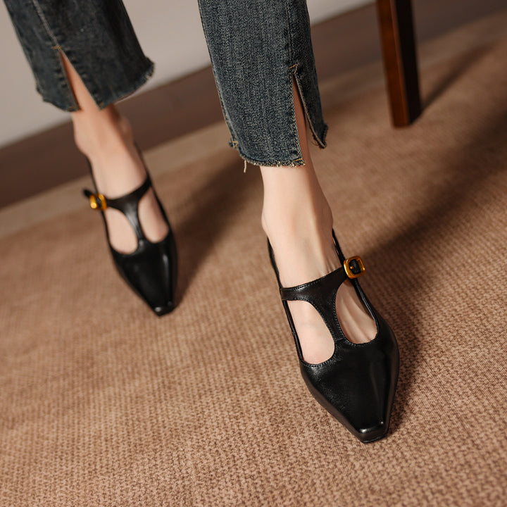 Vesta Genuine Leather T-Strap Heels