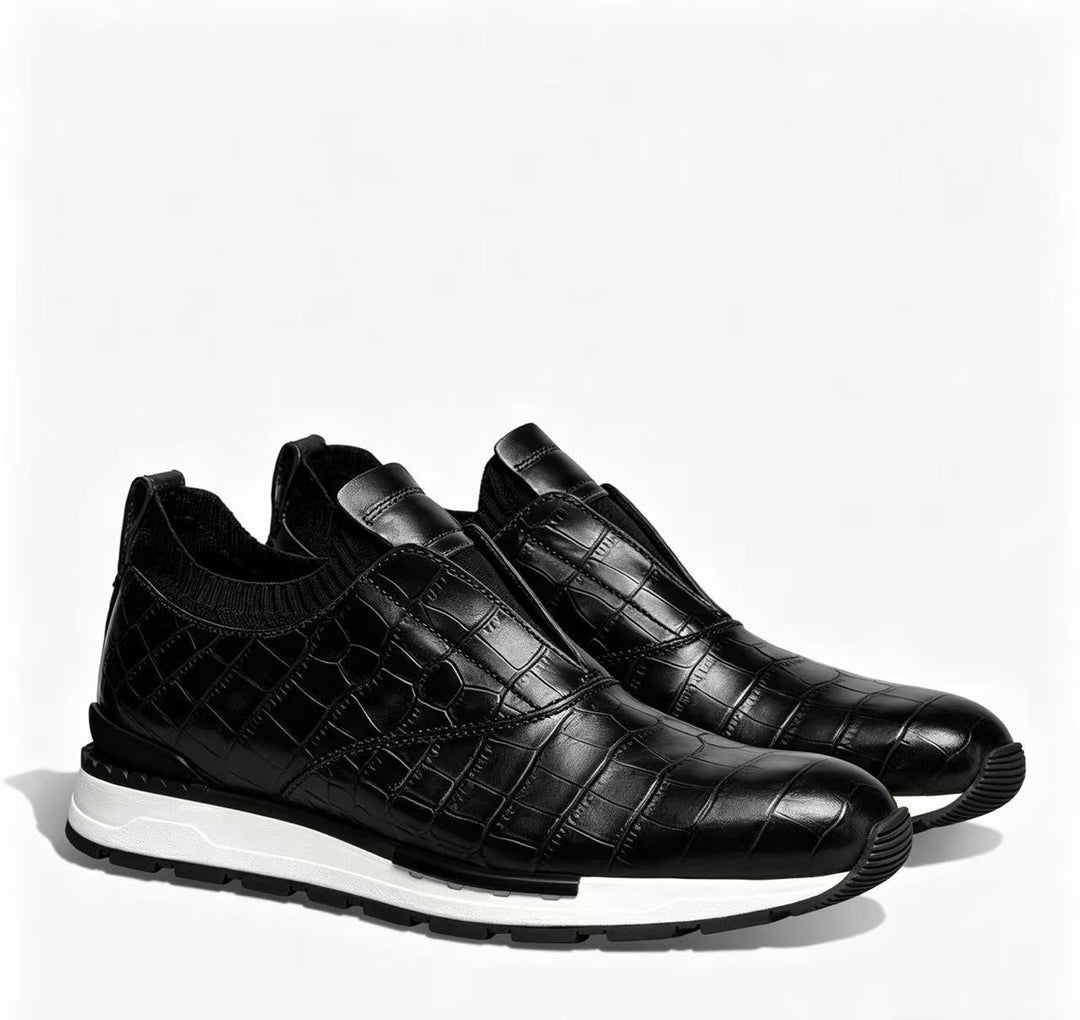 Zorel Cowhide Leather Croc Embossed Shoes