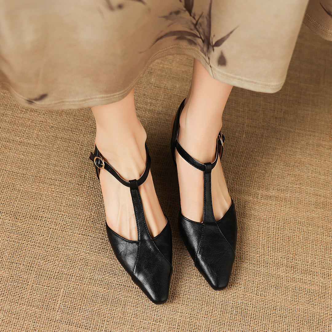 Lisse T-Strap Leather Heels