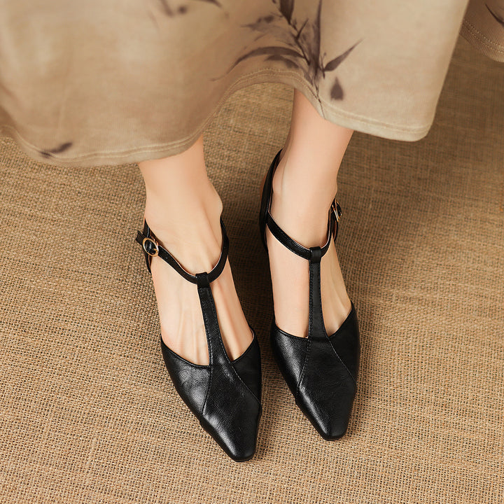 Lisse T-Strap Leather Heels