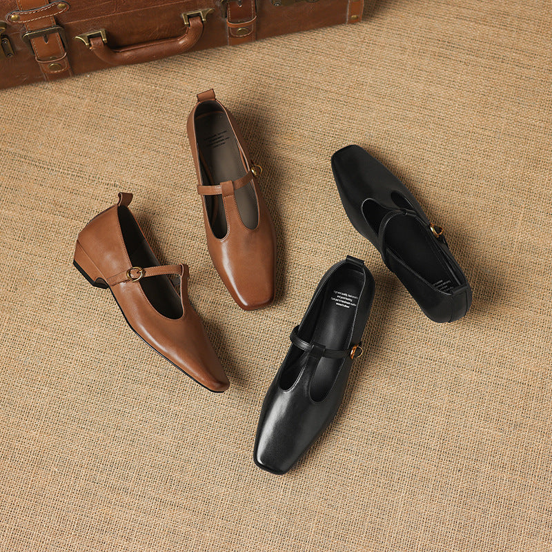 Dazie Genuine Leather T-Strap Heels