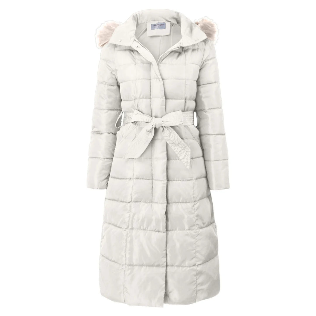 Women’s Belted Puffer Coat with Faux Fur Collar - Heston Manor