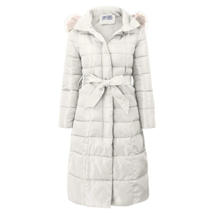 Women’s Belted Puffer Coat with Faux Fur Collar - Heston Manor