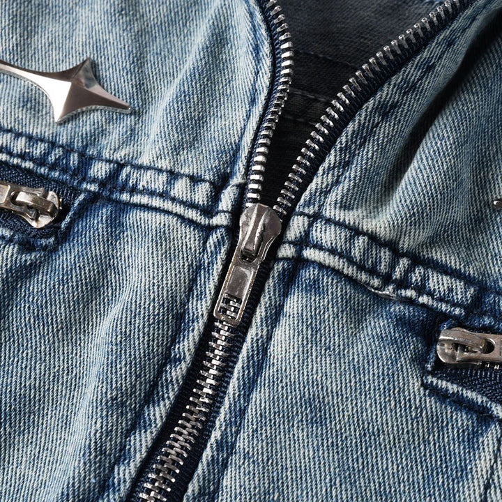 Men’s Black Stand-Collar Zip Denim Jacket - Heston Manor