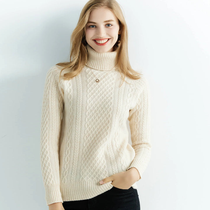 Women's Cable Knit Turtleneck Sweater Raglan Sleeve - Heston Manor