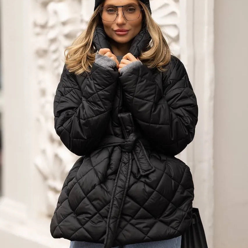 Women's Quilted Belted Puffer Jacket - Heston Manor