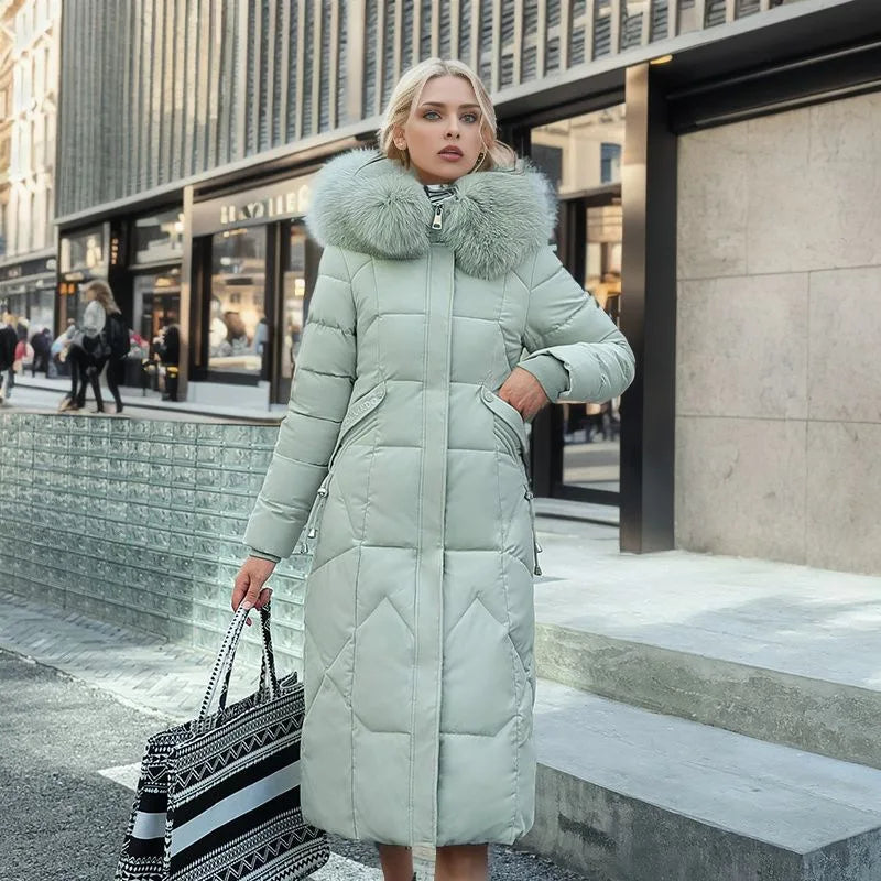 Women’s Plus Size Long Puffer Coat with Faux Fur Collar - Heston Manor