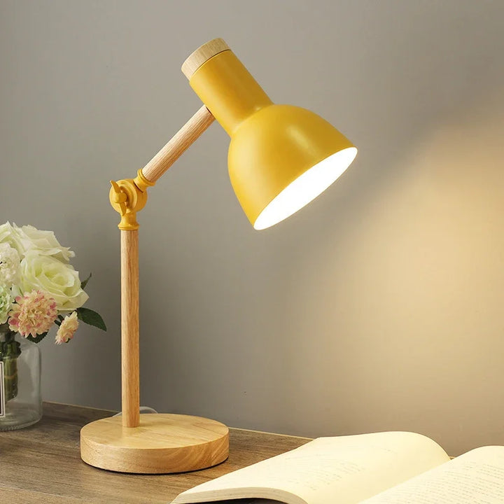 Nordic Wooden Table Lamp with Adjustable Arm – Modern Desk & Bedside Lighting - Heston Manor