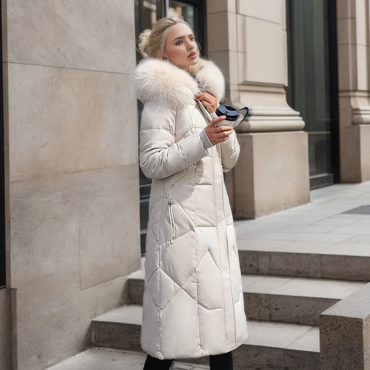 Women’s Plus Size Long Puffer Coat with Faux Fur Collar - Heston Manor
