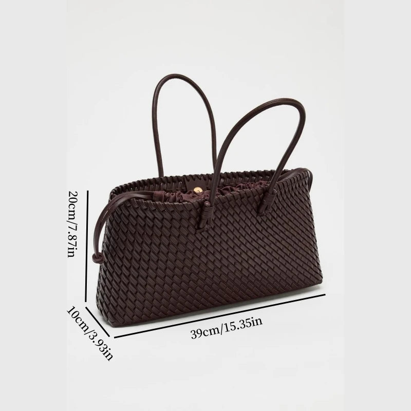 Women’s Dark Brown Woven Leather Handbag - Heston Manor