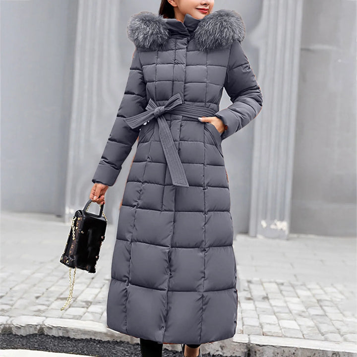 Women’s Belted Puffer Coat with Faux Fur Collar - Heston Manor