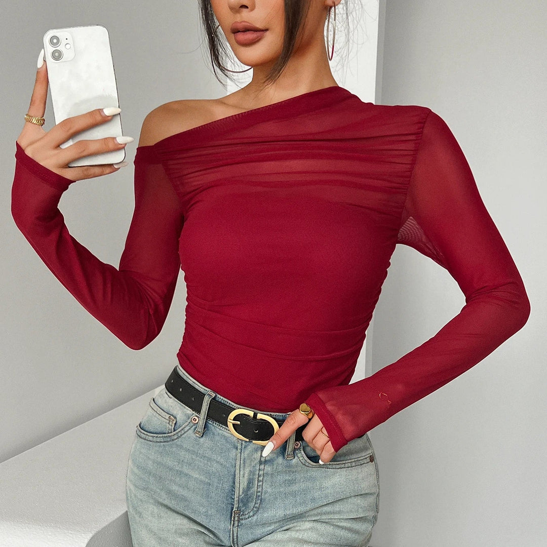 Women’s One-Shoulder Ruched Long Sleeve Top - Heston Manor