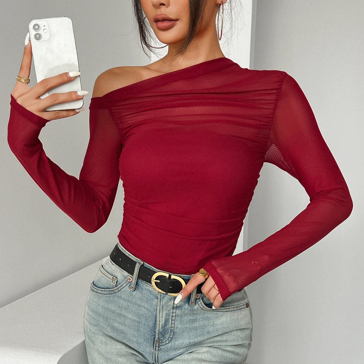 Women’s One-Shoulder Ruched Long Sleeve Top - Heston Manor