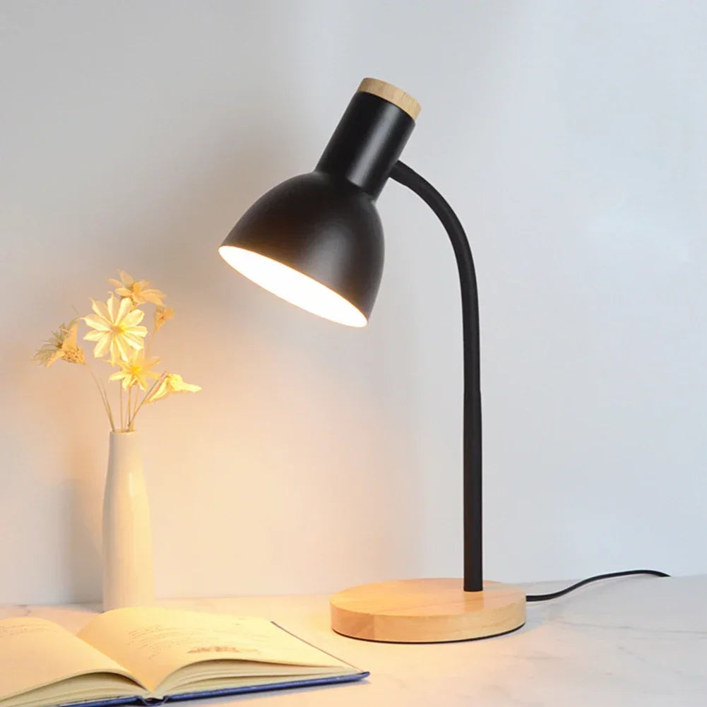 Wood Base Desk Lamp Adjustable Neck - Heston Manor