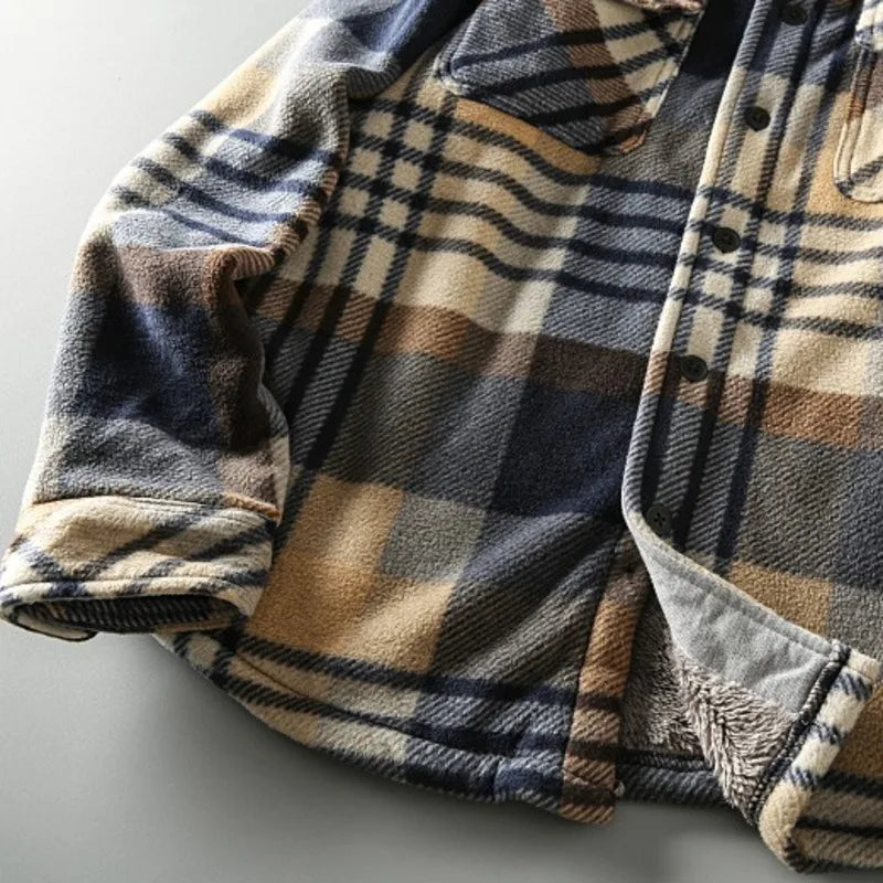 Men’s Red & Black Plaid Fleece-Lined Shirt Jacket - Heston Manor
