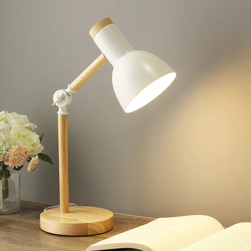 Nordic Wooden Table Lamp with Adjustable Arm – Modern Desk & Bedside Lighting - Heston Manor