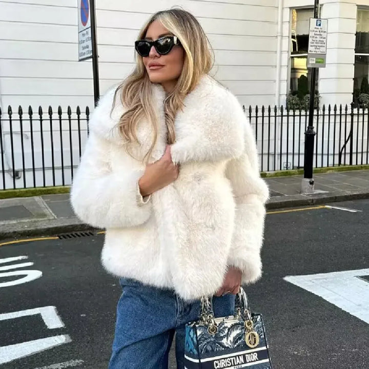 Women's Luxury Ivory Faux-Fur Coat - Heston Manor