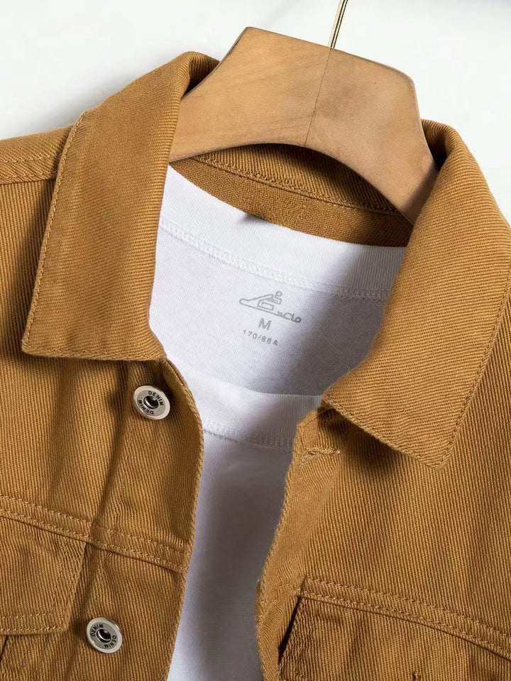 Men's Tan Denim Trucker Jacket Button-Front - Heston Manor