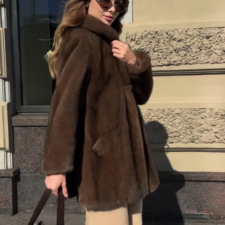 Women’s Brown Faux-Fur Belted Coat - Heston Manor