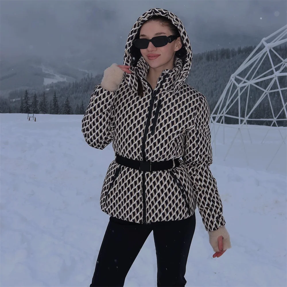 Women's Geometric Belted Winter Coat - Heston Manor