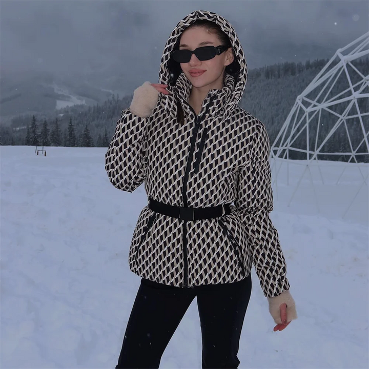 Women's Geometric Belted Winter Coat - Heston Manor