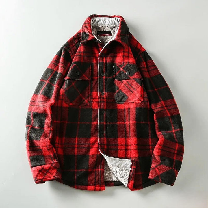 Men’s Red & Black Plaid Fleece-Lined Shirt Jacket - Heston Manor