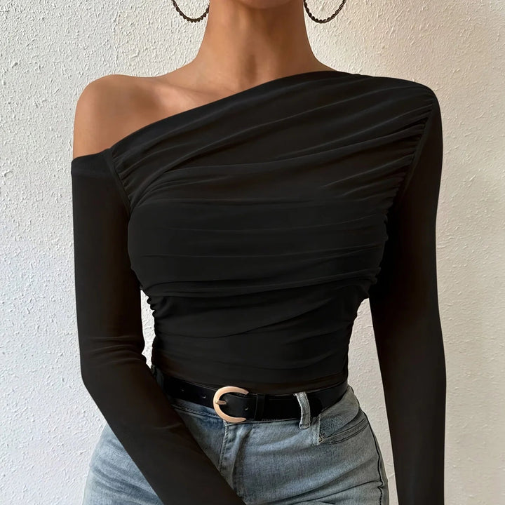 Women’s One-Shoulder Ruched Long Sleeve Top - Heston Manor
