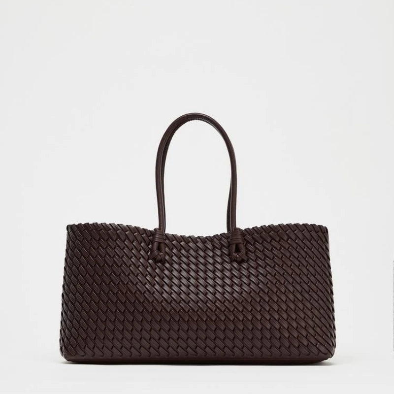 Women’s Dark Brown Woven Leather Handbag - Heston Manor