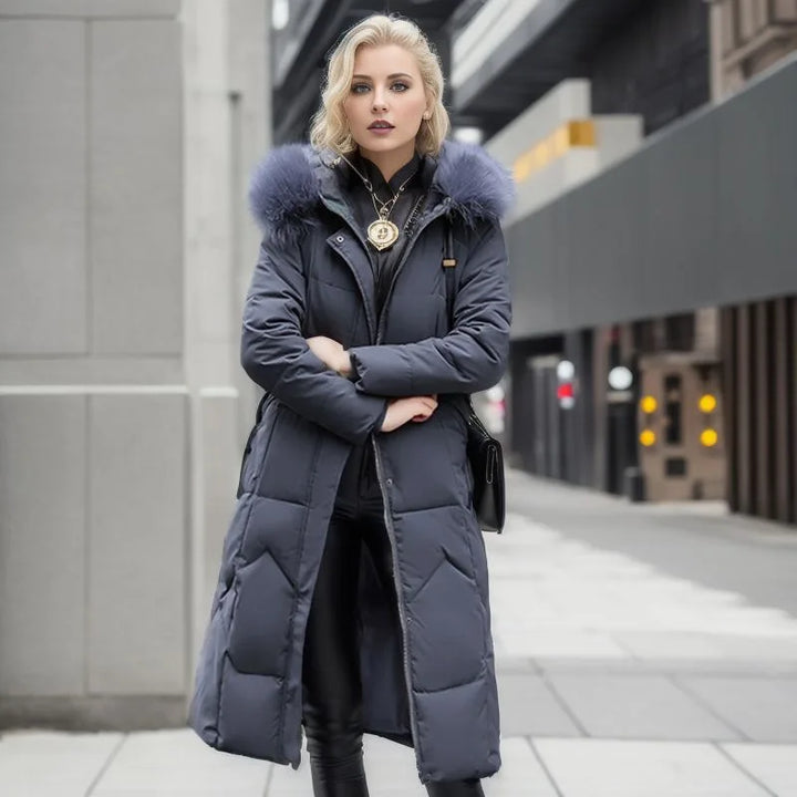 Women’s Plus Size Long Puffer Coat with Faux Fur Collar - Heston Manor