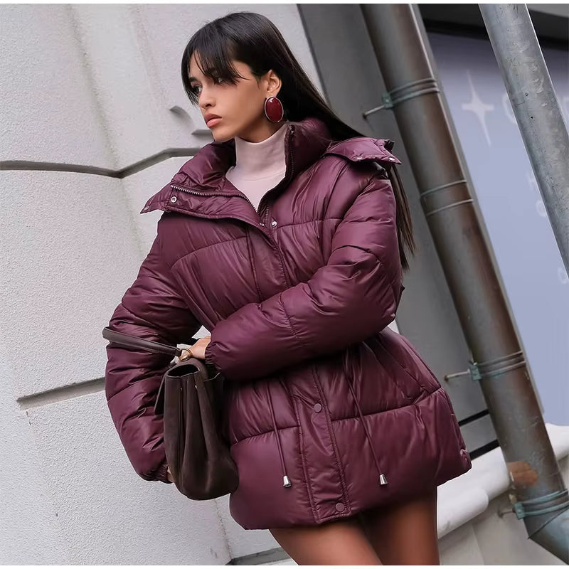 Women’s Belted Hooded Puffer Jacket - Heston Manor