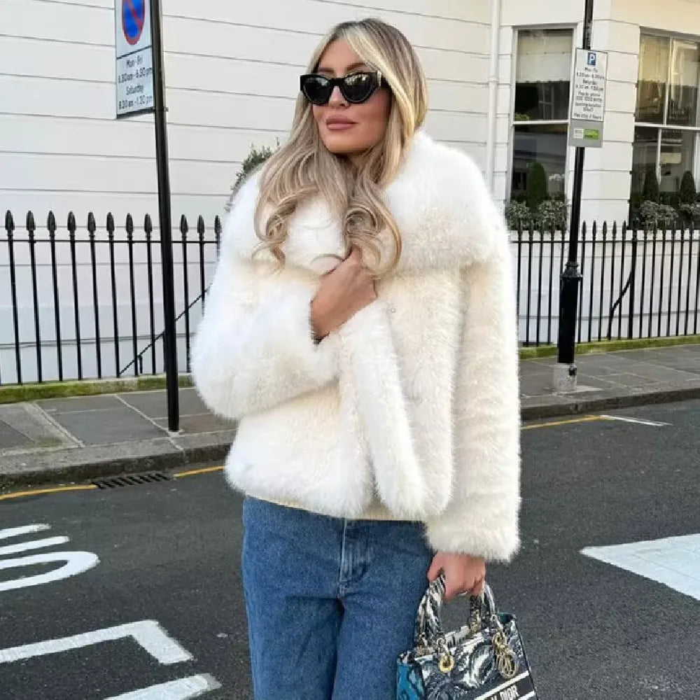 Women's Luxury Ivory Faux-Fur Coat - Heston Manor
