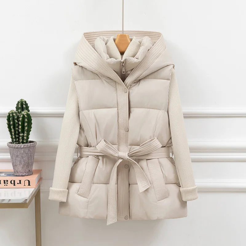 Women’s Belted Puffer Vest with Oversized Collar - Heston Manor