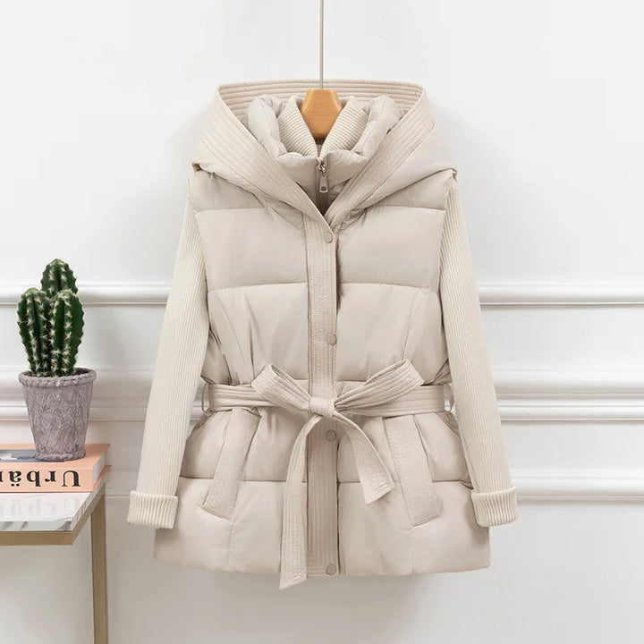 Women’s Belted Puffer Vest with Oversized Collar - Heston Manor