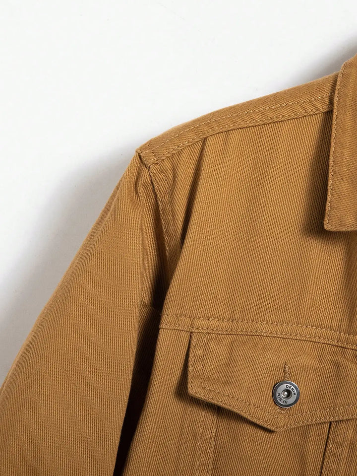 Men's Tan Denim Trucker Jacket Button-Front - Heston Manor