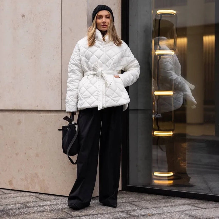 Women's Quilted Belted Puffer Jacket - Heston Manor