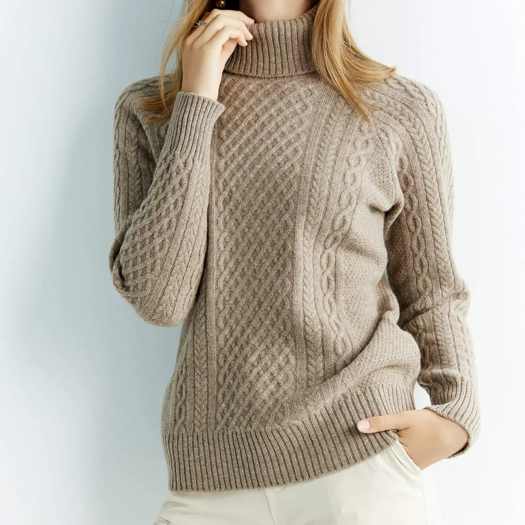 Women's Cable Knit Turtleneck Sweater Raglan Sleeve - Heston Manor
