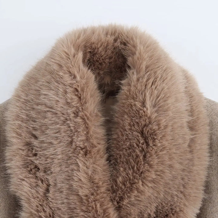 Women's Long Belted Coat with Luxe Faux-Fur Collar - Heston Manor