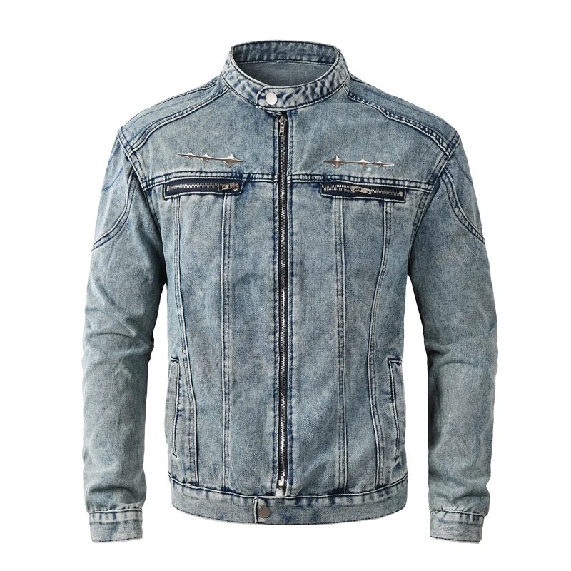 Men’s Black Stand-Collar Zip Denim Jacket - Heston Manor