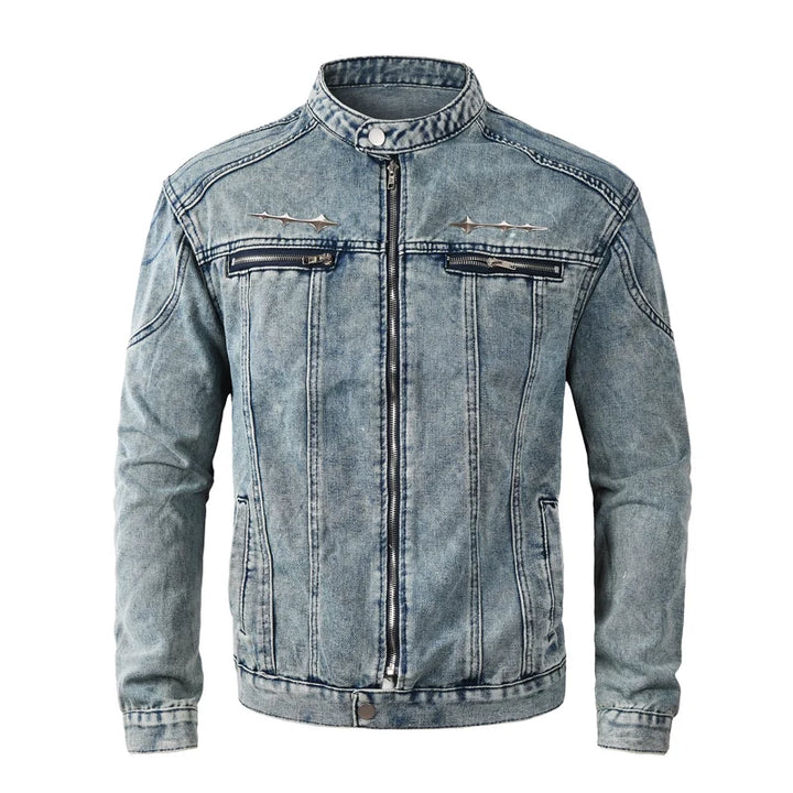 Men’s Black Stand-Collar Zip Denim Jacket - Heston Manor