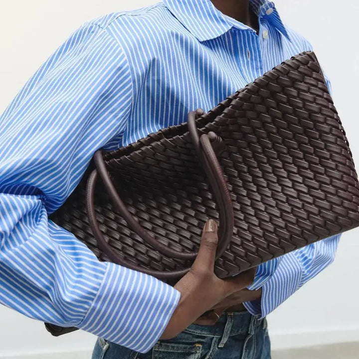 Women’s Dark Brown Woven Leather Handbag - Heston Manor