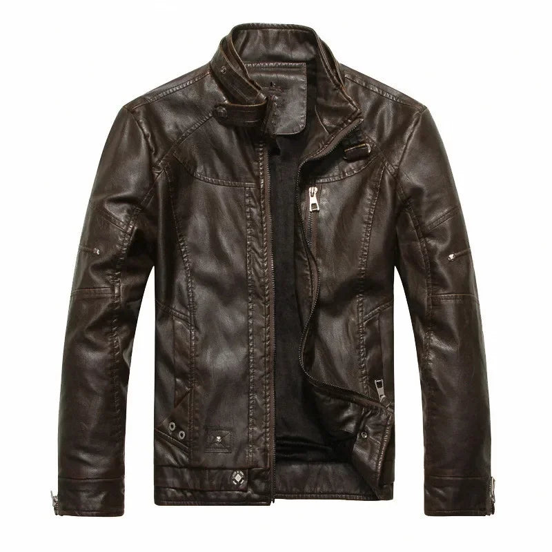 Men’s Vintage Leather Moto Jacket with Warm Polyester Lining - Heston Manor