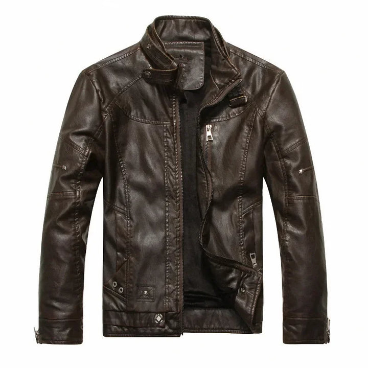Men’s Vintage Leather Moto Jacket with Warm Polyester Lining - Heston Manor