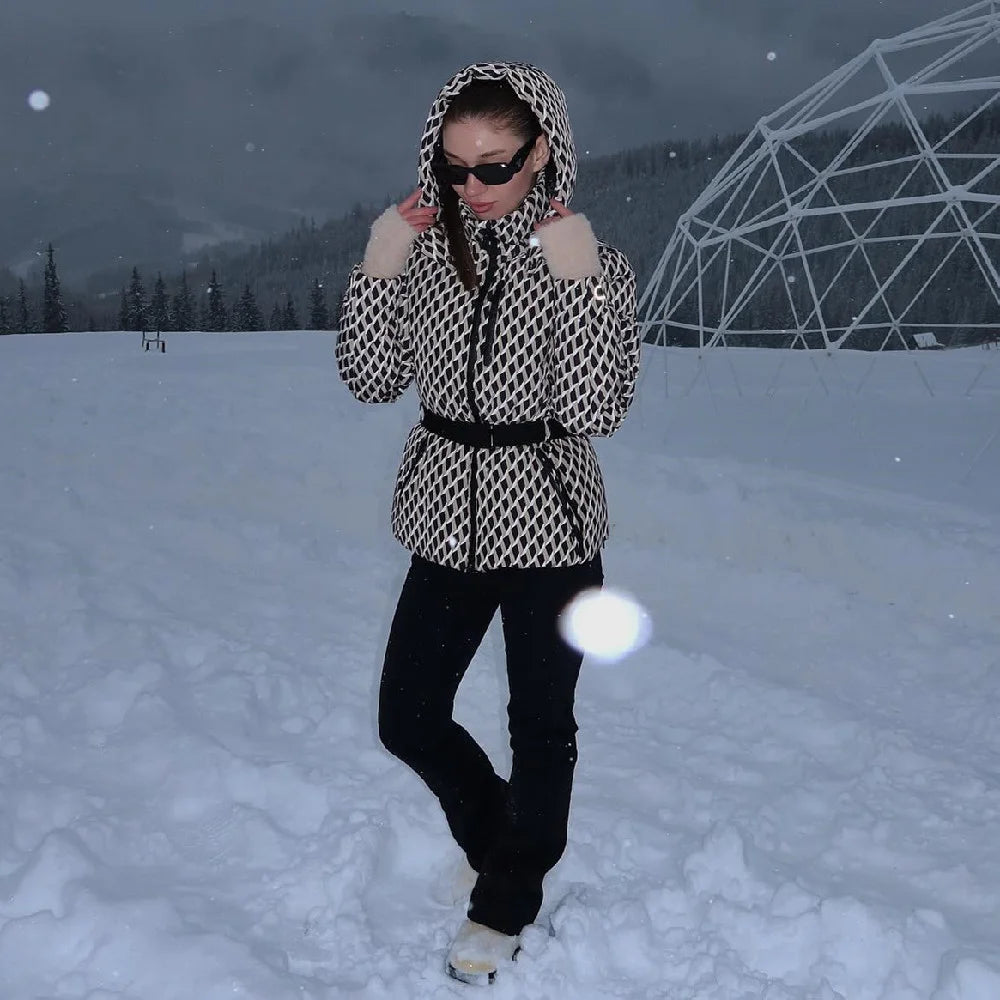 Women's Geometric Belted Winter Coat - Heston Manor