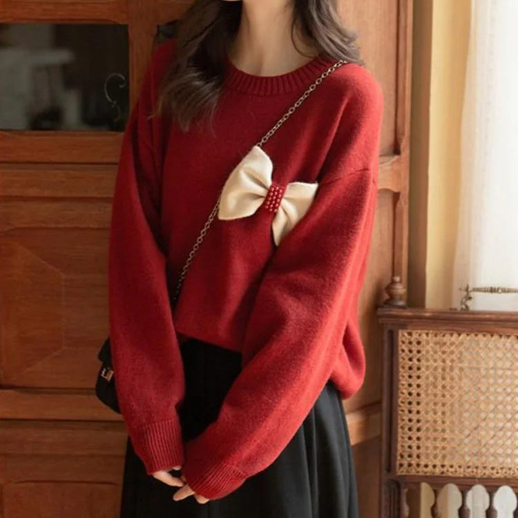Women’s Red Bow Sweater - Heston Manor